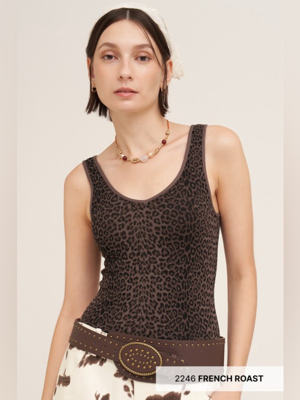 French Roast Leopard Reversible U-Neck / V-Neck Tank Top – One Size